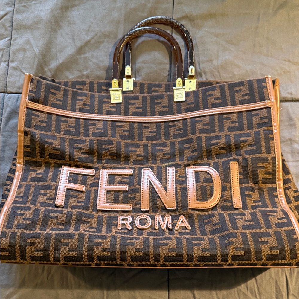 Fendi Roma Black and Brown Tote Bag